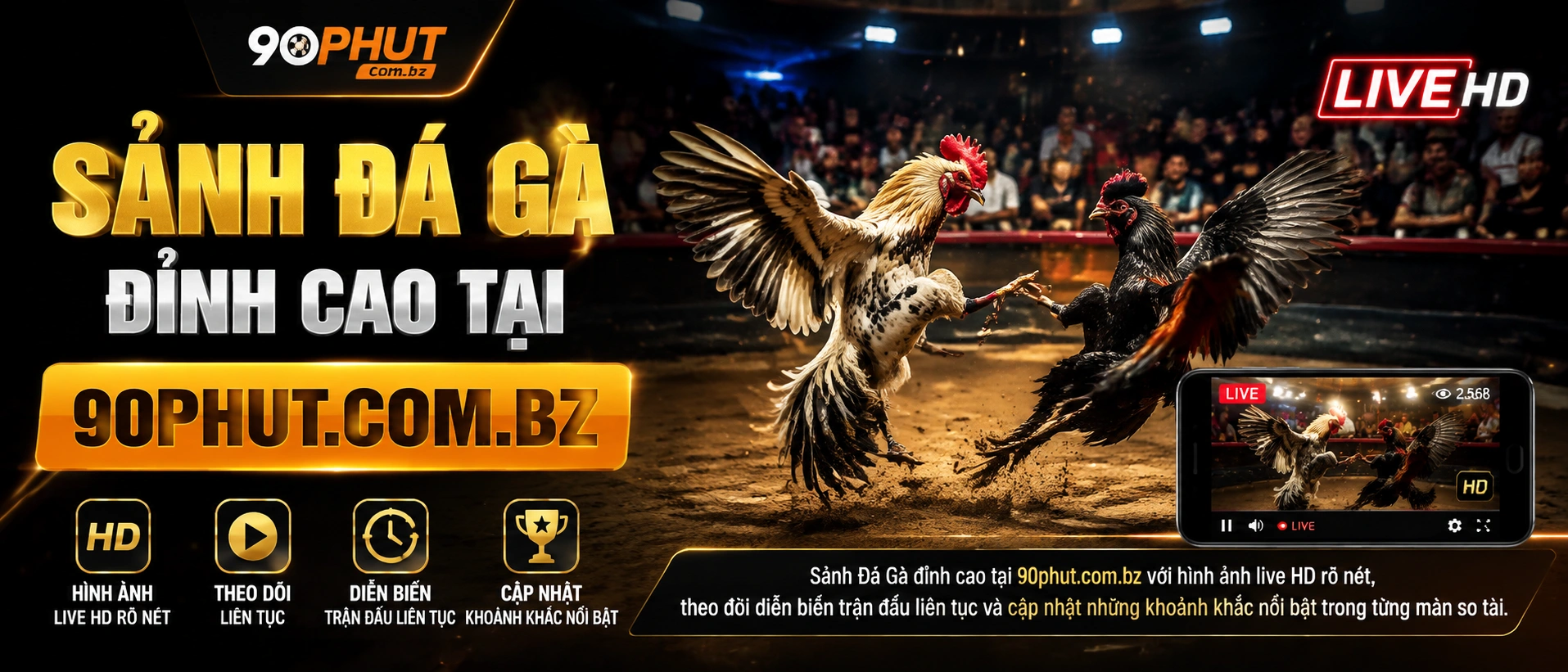 Giao diện Đá Gà mobile trên 90phut.com.bz